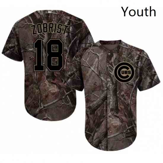 Youth Majestic Chicago Cubs 18 Ben Zobrist Authentic Camo Realtree Collection Flex Base MLB Jersey